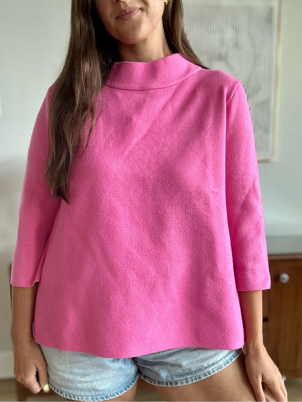 Avara Alannah Hot Pink Mock Neck Wide Sleeve Sweater